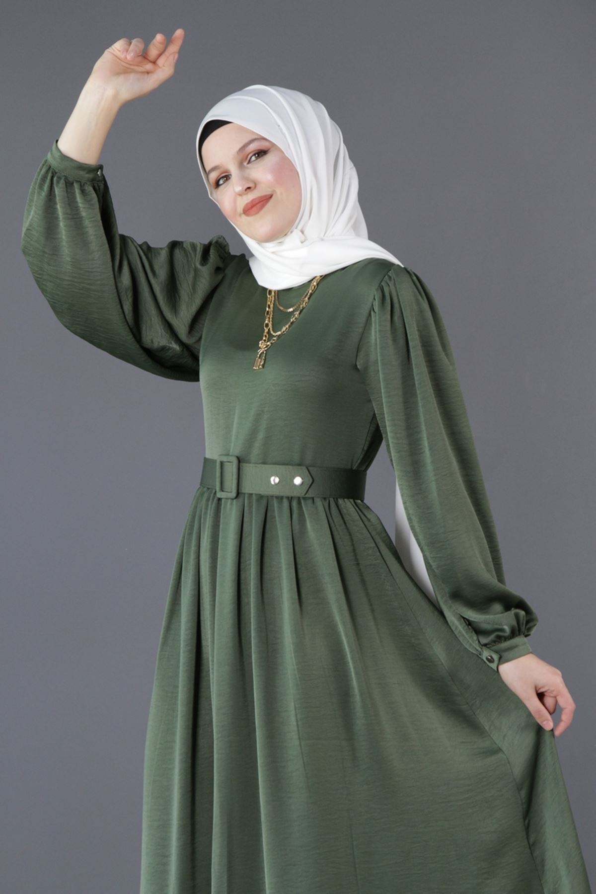 TUGRA 4809 JANJAN KUMAŞ KEMERLİ ELBİSE