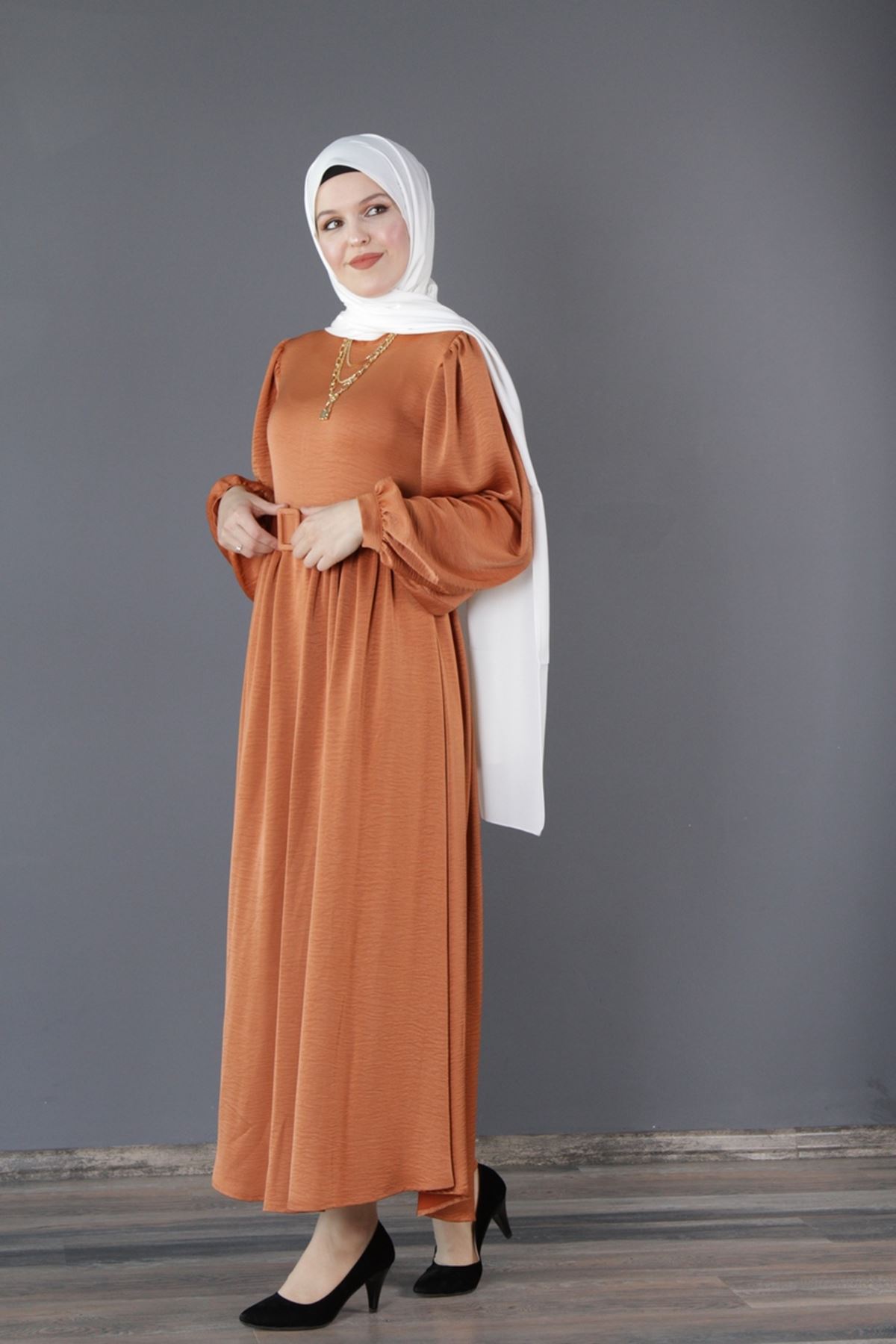 TUGRA 4809 JANJAN KUMAŞ KEMERLİ ELBİSE