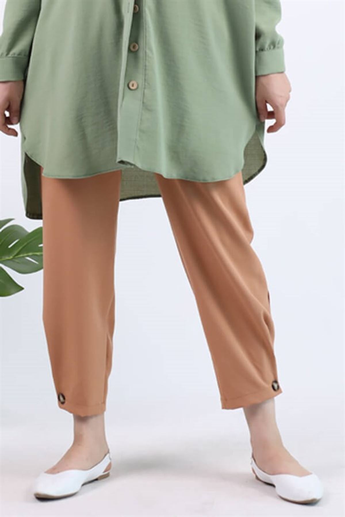 Kadın Bileği Düğme Detaylı Pantolon - Somon