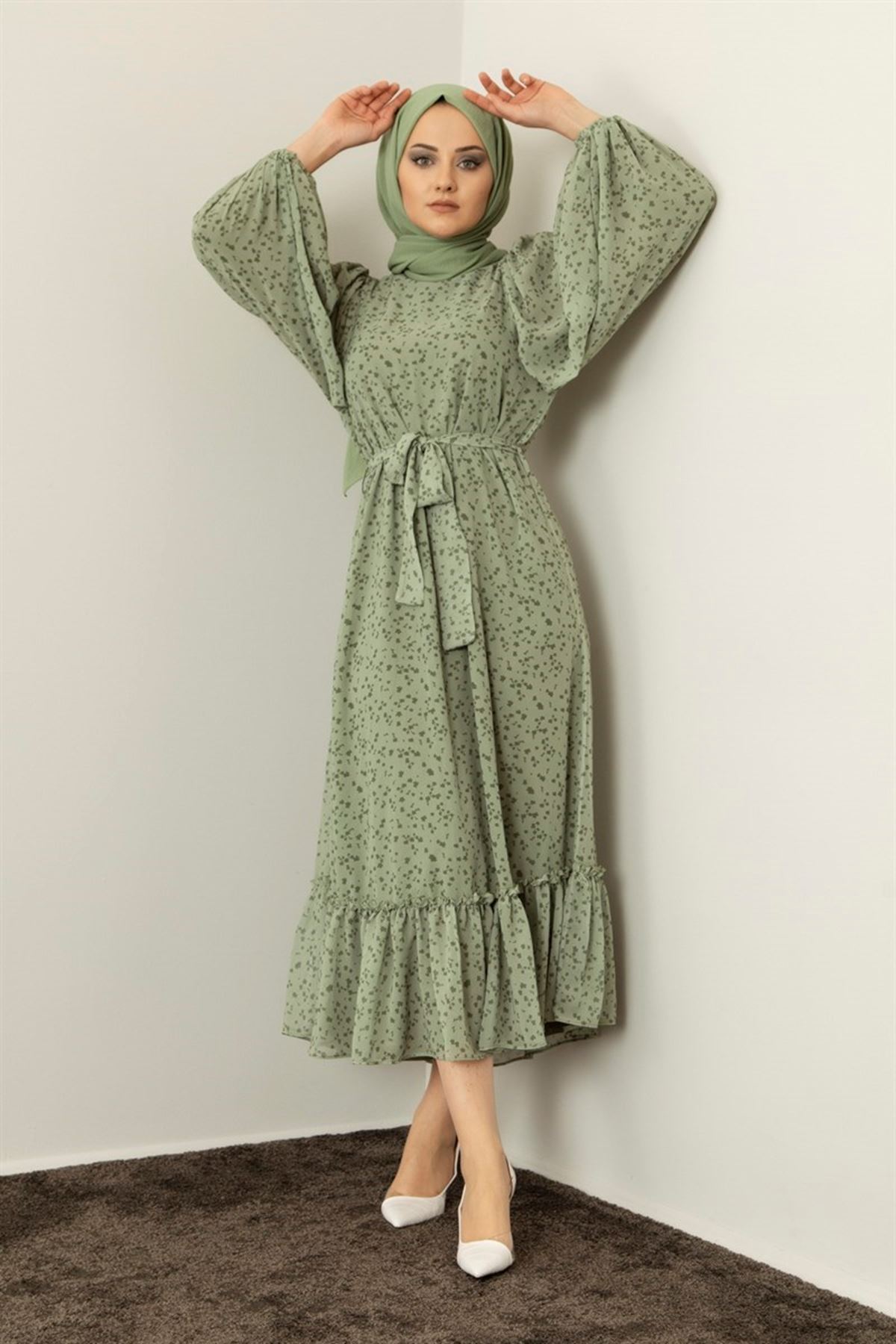 Kadın Keşkeşli Elbise - Açık Yeşil