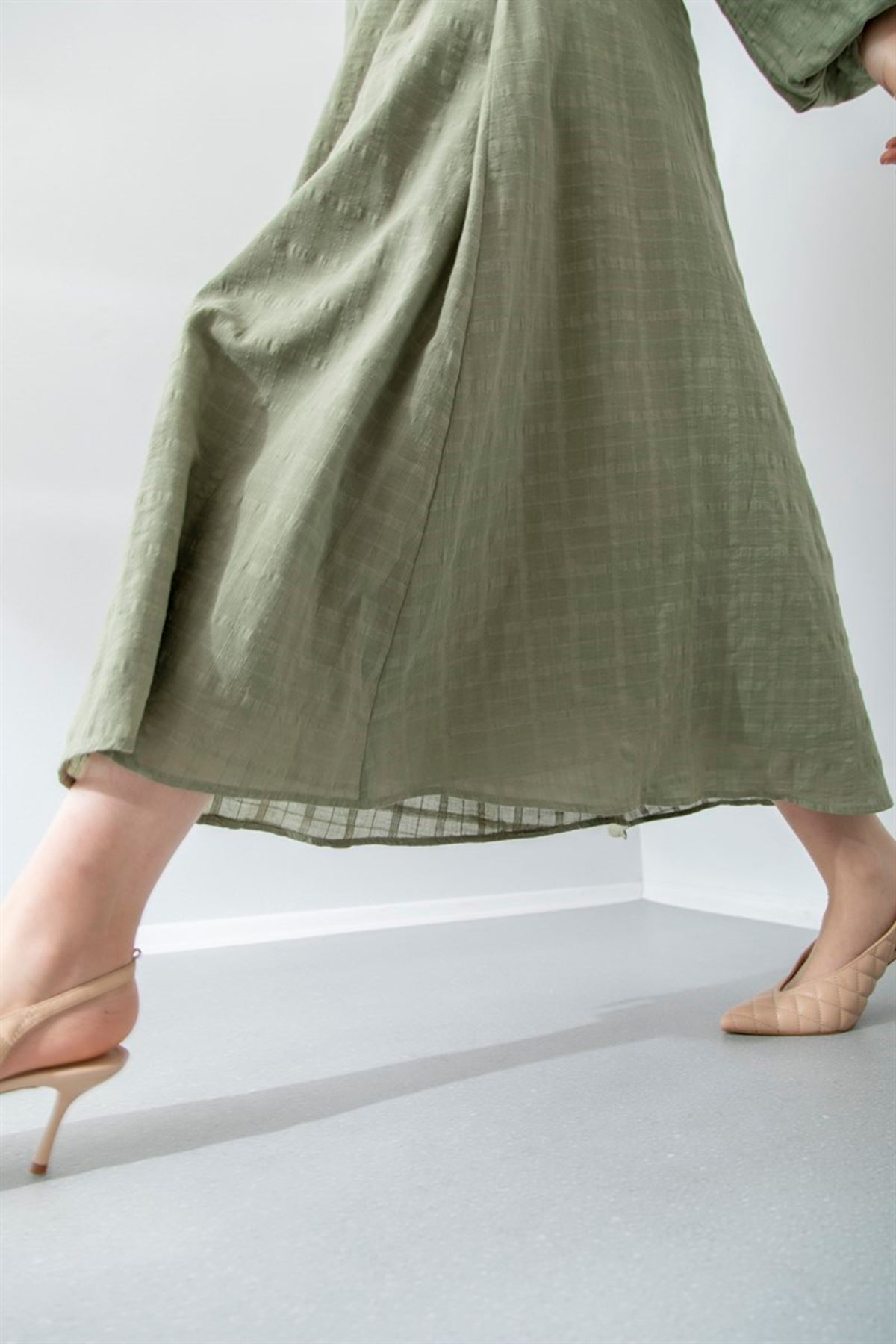 Kadın Boydan Düğmeli Elbise - Haki