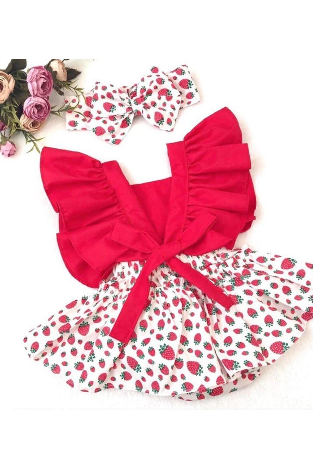 Baby Tuğra Kız Bebek Salopet Elbise - Kırmızı