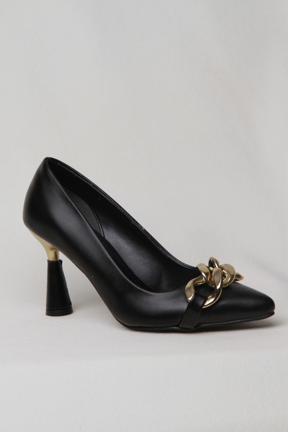 Kadın Zincir Detaylı Topuklu Abiye Ayakkabı - Siyah