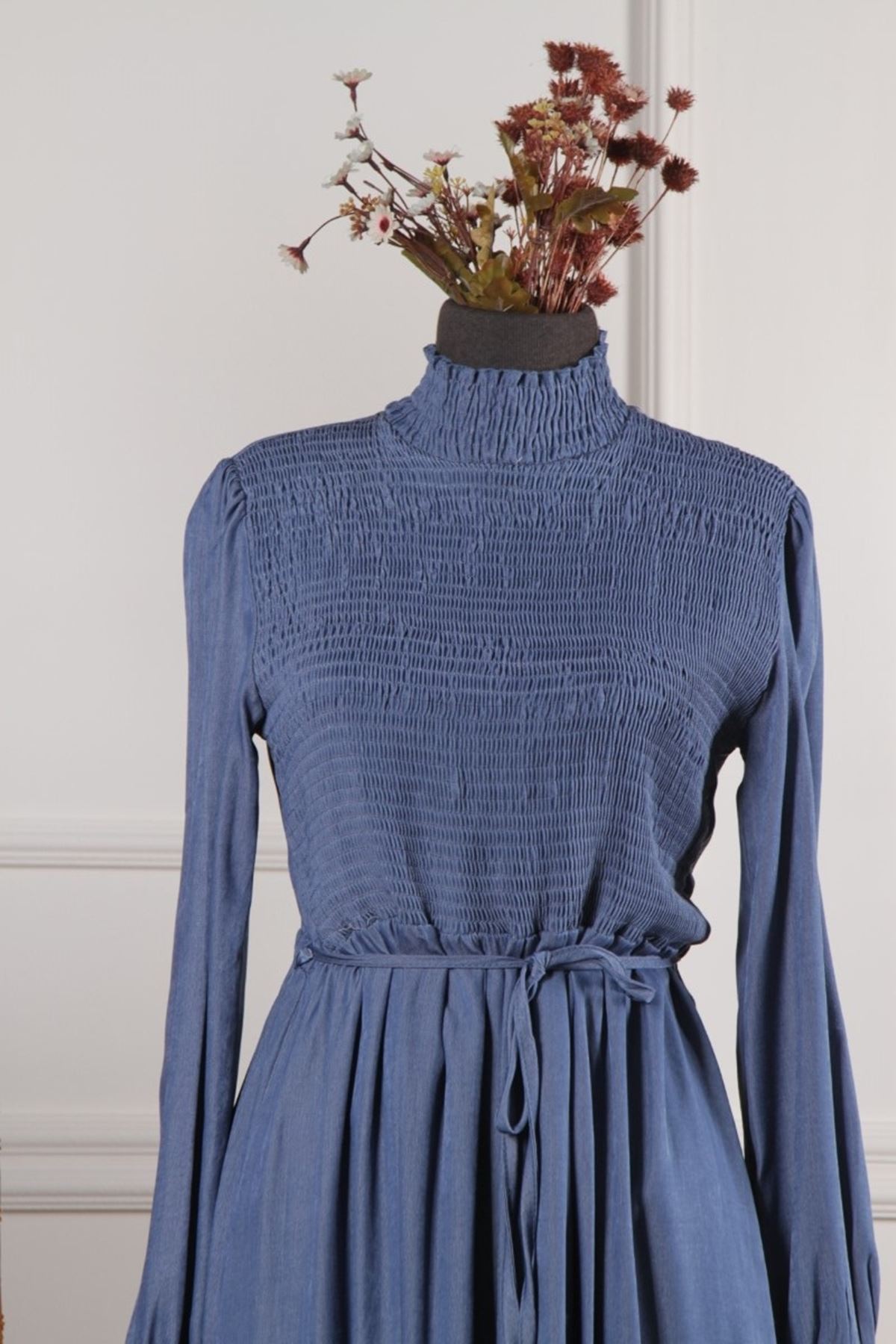 Kadın Yıkamalı Kot Elbise - Mavi