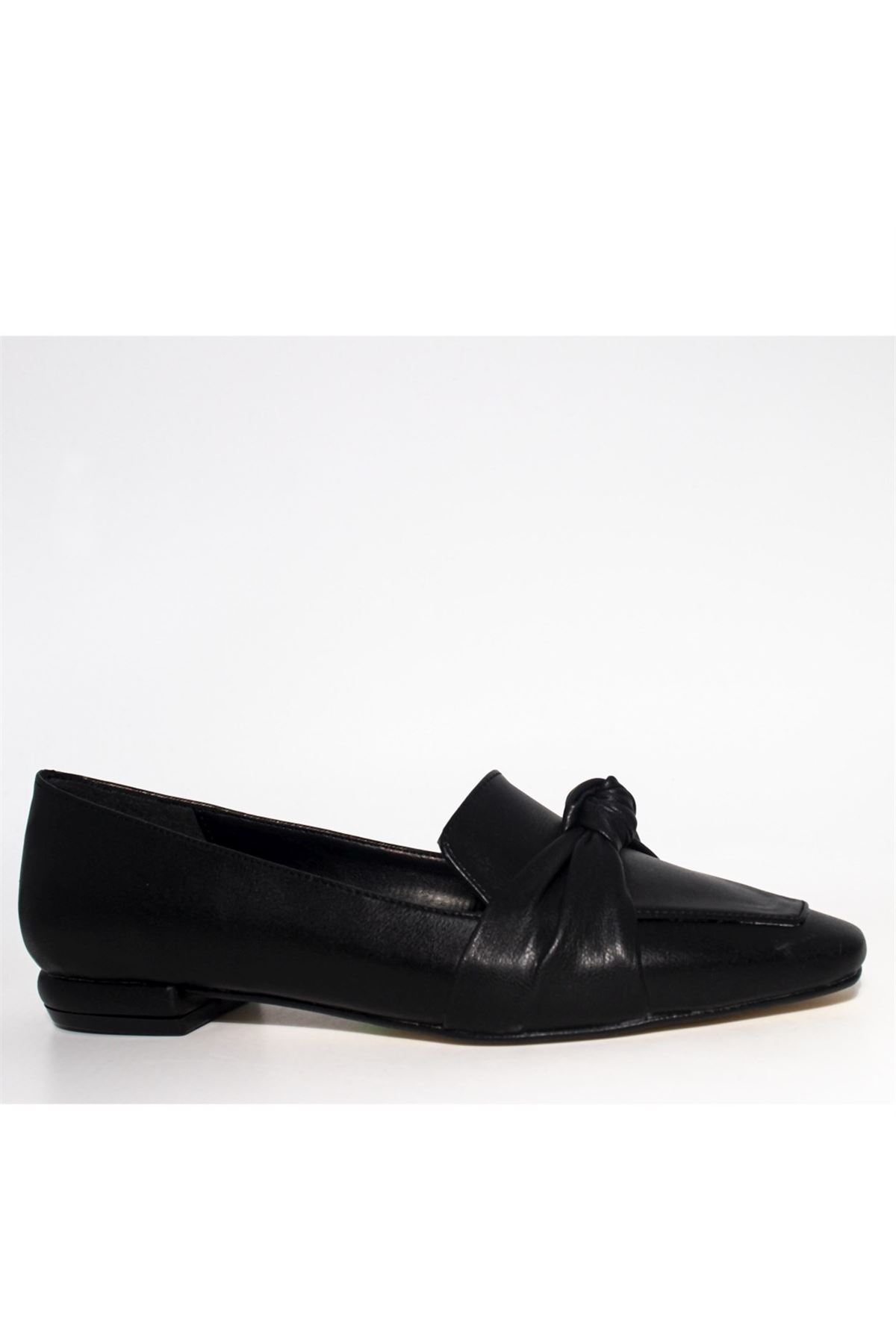 Kadın Önden Düğümlü Loafer Ayakkabı - Siyah