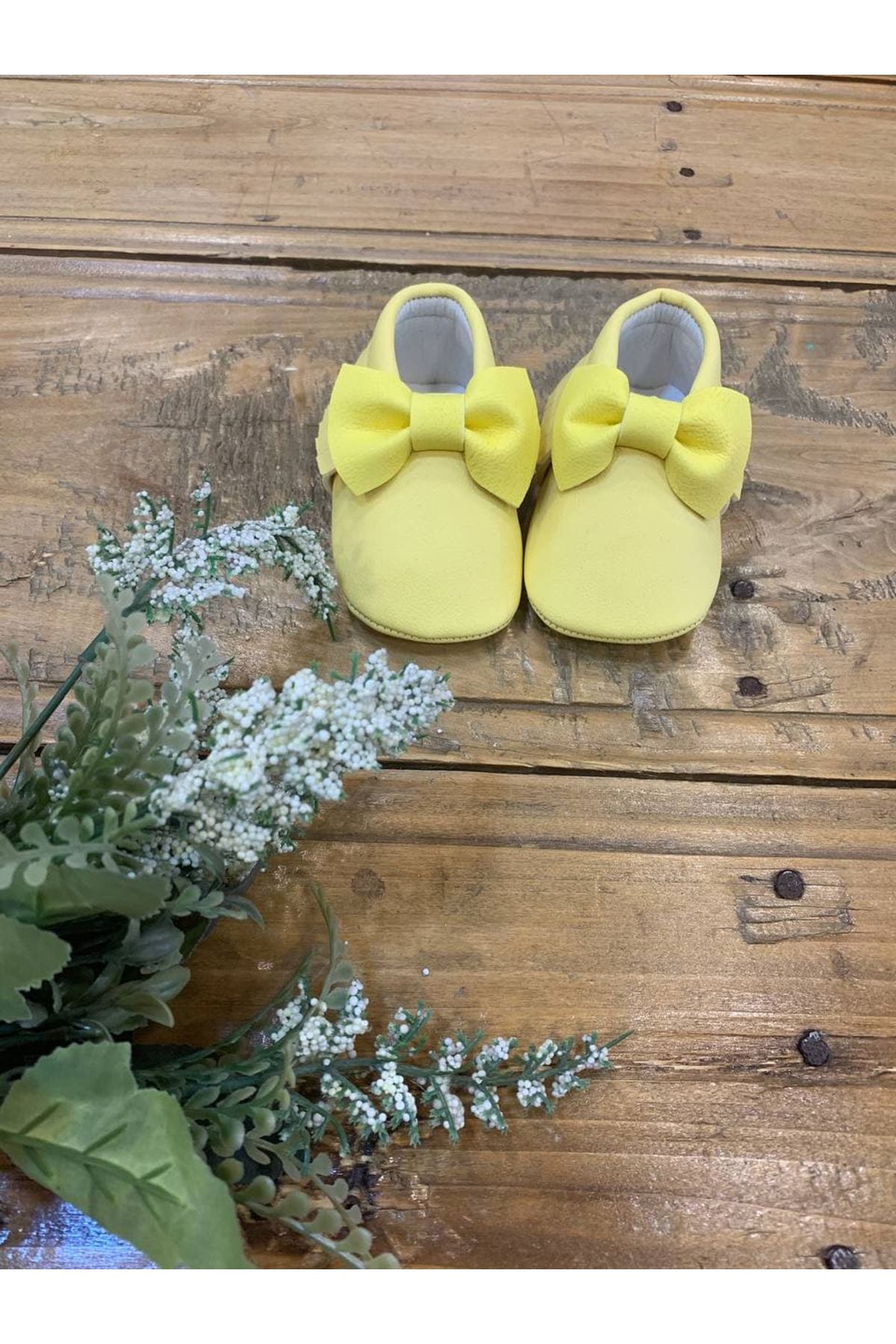 Baby Tuğra Fiyonklu Makosen Patik Bebek Ayakkabı - Limon Sarısı