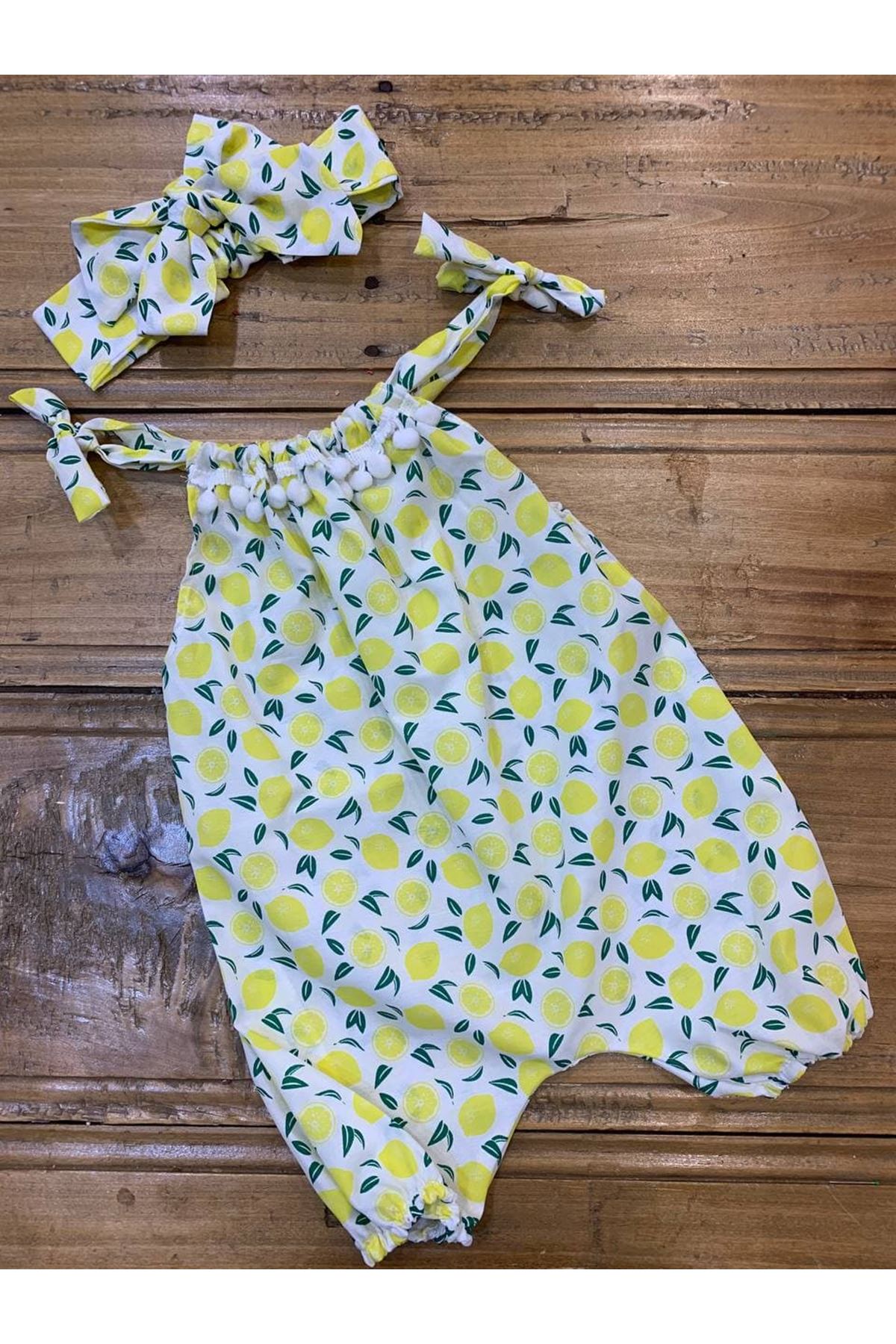 Baby Tuğra Bebek Limon Desenli Ponponlu Tulum - Limon Sarısı