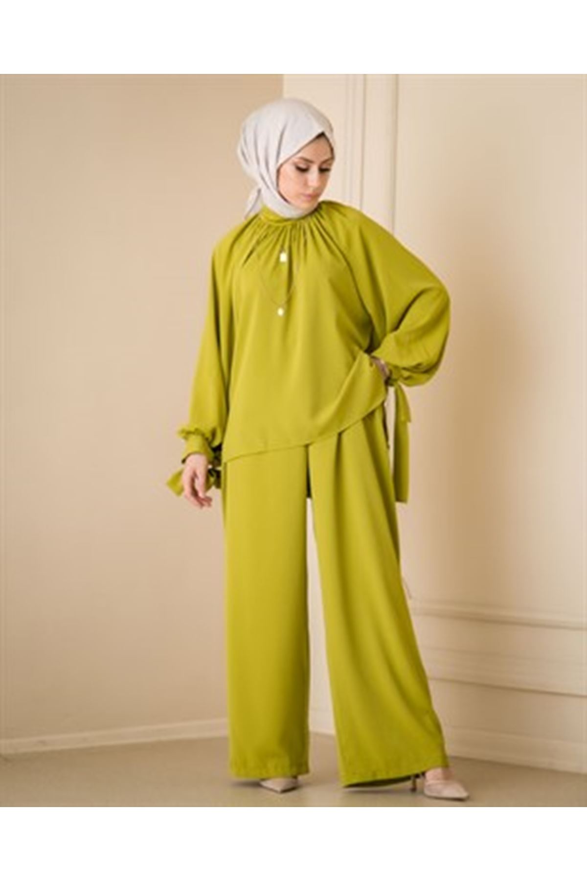  Kadın Pantolonlu Takım-Yağ yeşili