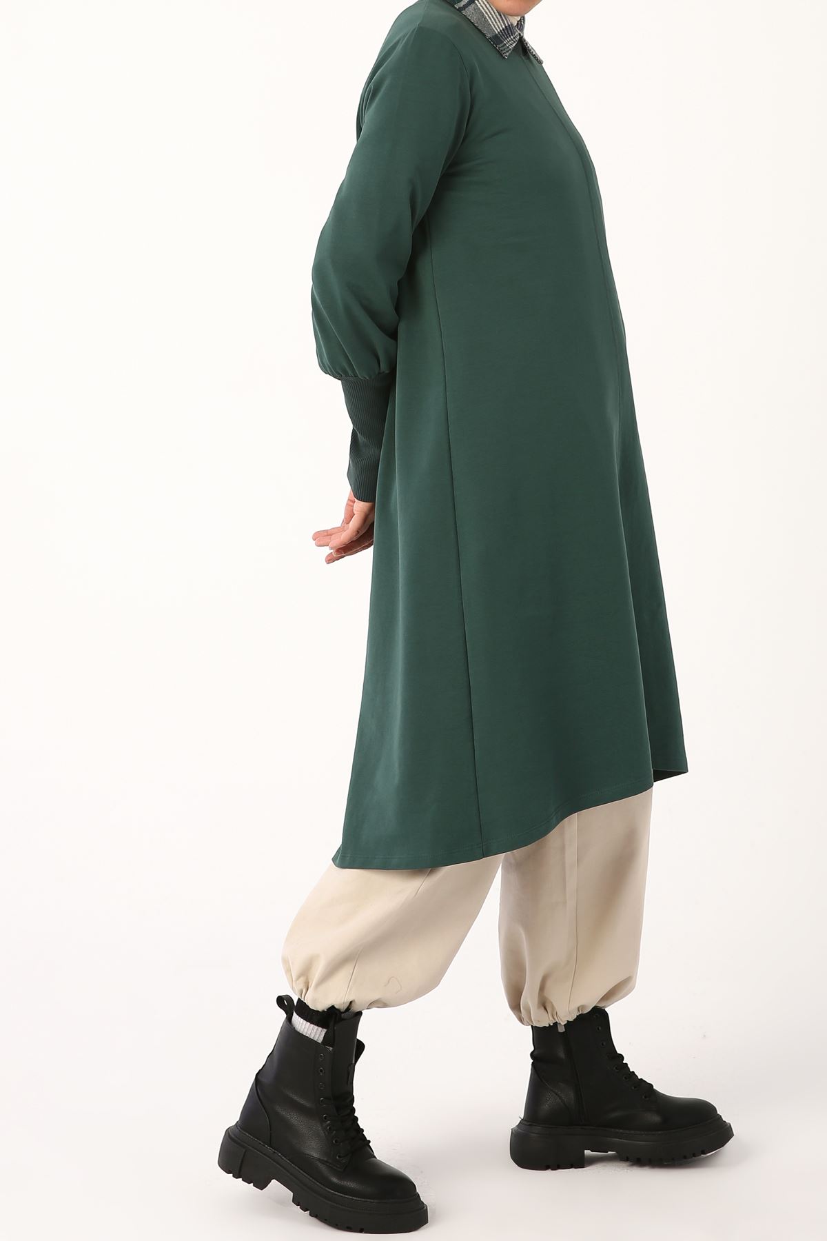 Kadın Yakası Ribanalı Rahat Tunik-zümrüt yeşili