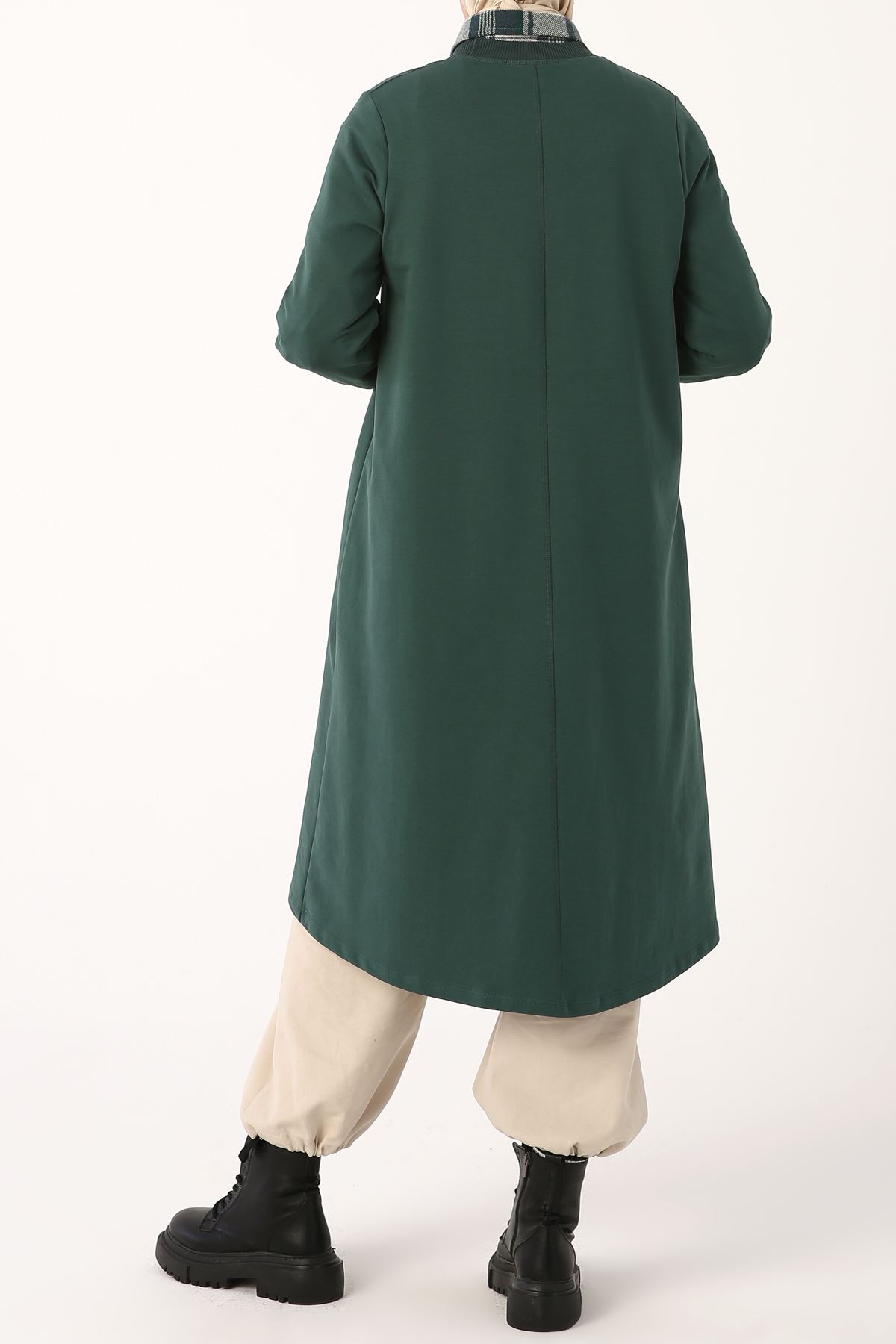 Kadın Yakası Ribanalı Rahat Tunik-zümrüt yeşili
