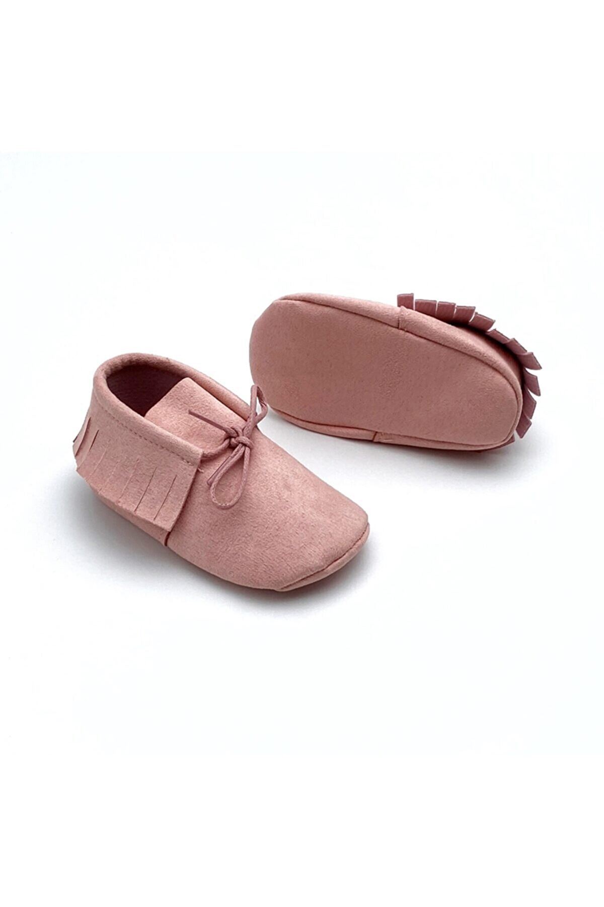 Baby Tuğra Elyapımı Bağcıklı Nubuk Makosen Patik Bebek Ayakkabı-Pembe