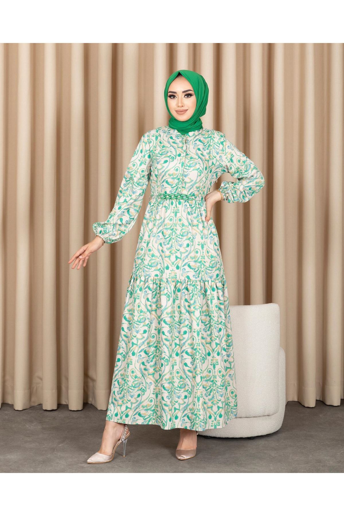 Kadın Etnik Desen Kadın Elbise-Yeşil