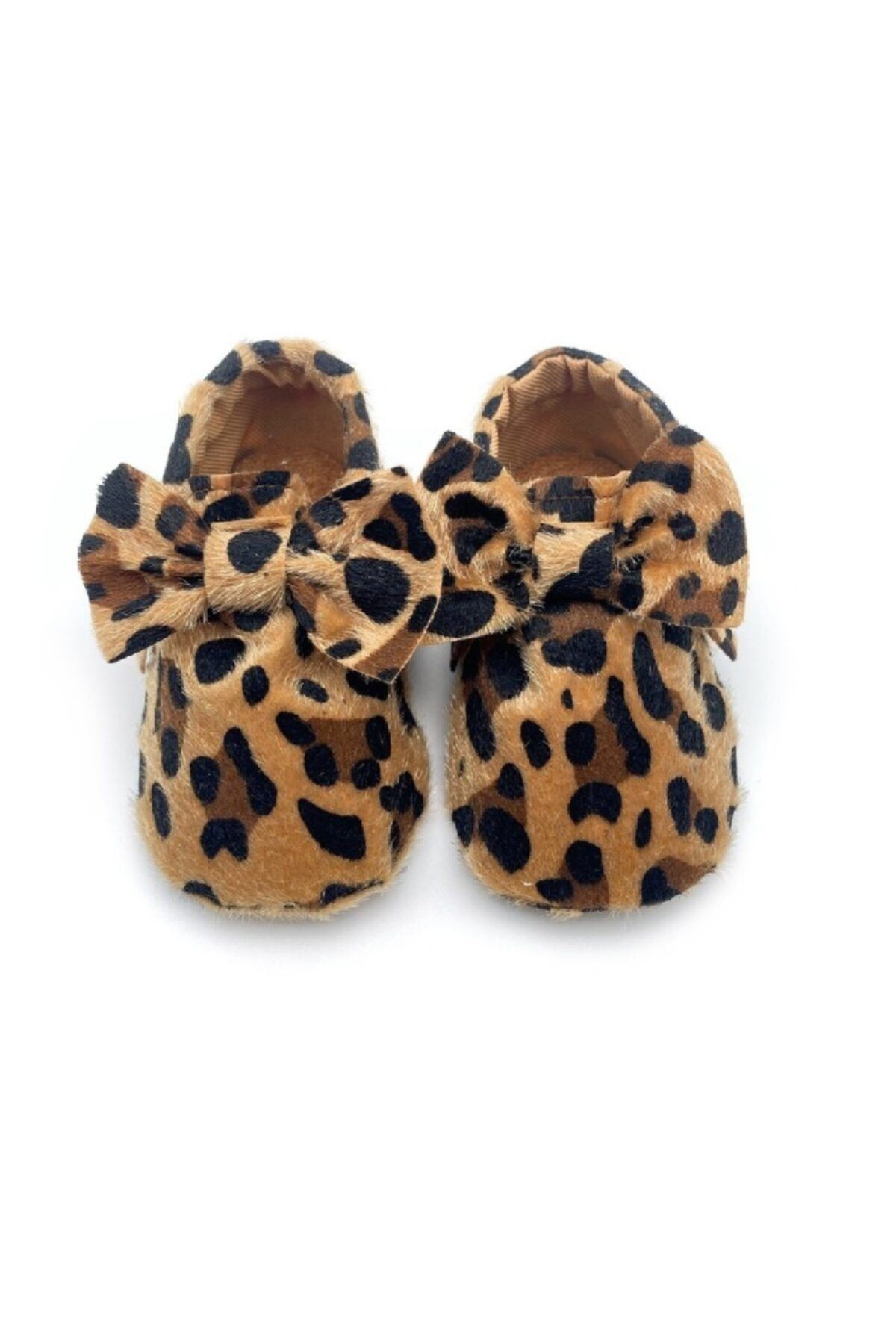 Baby Tuğra Fiyonklu Deve Tüyü Makosen Patik Bebek Ayakkabı - Leopar