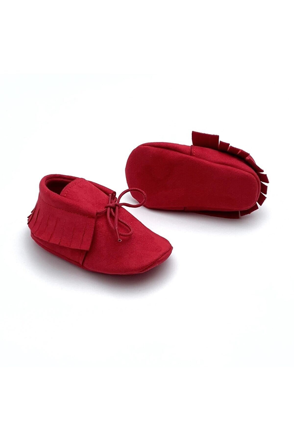 Baby Tuğra El Yapımı Bağcıklı Makosen Patik Bebek Ayakkabı - Kırmızı