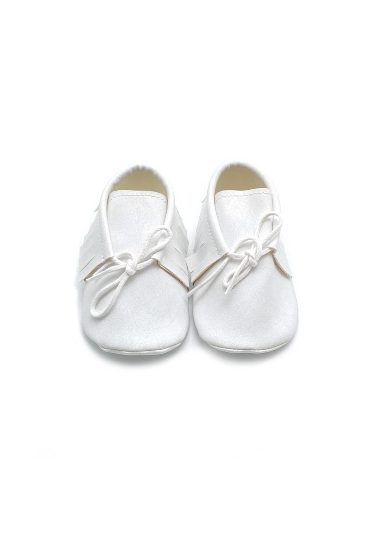 Baby Tuğra el yapımı Bağcıklı Makosen Patik Bebek Ayakkabı - Beyaz
