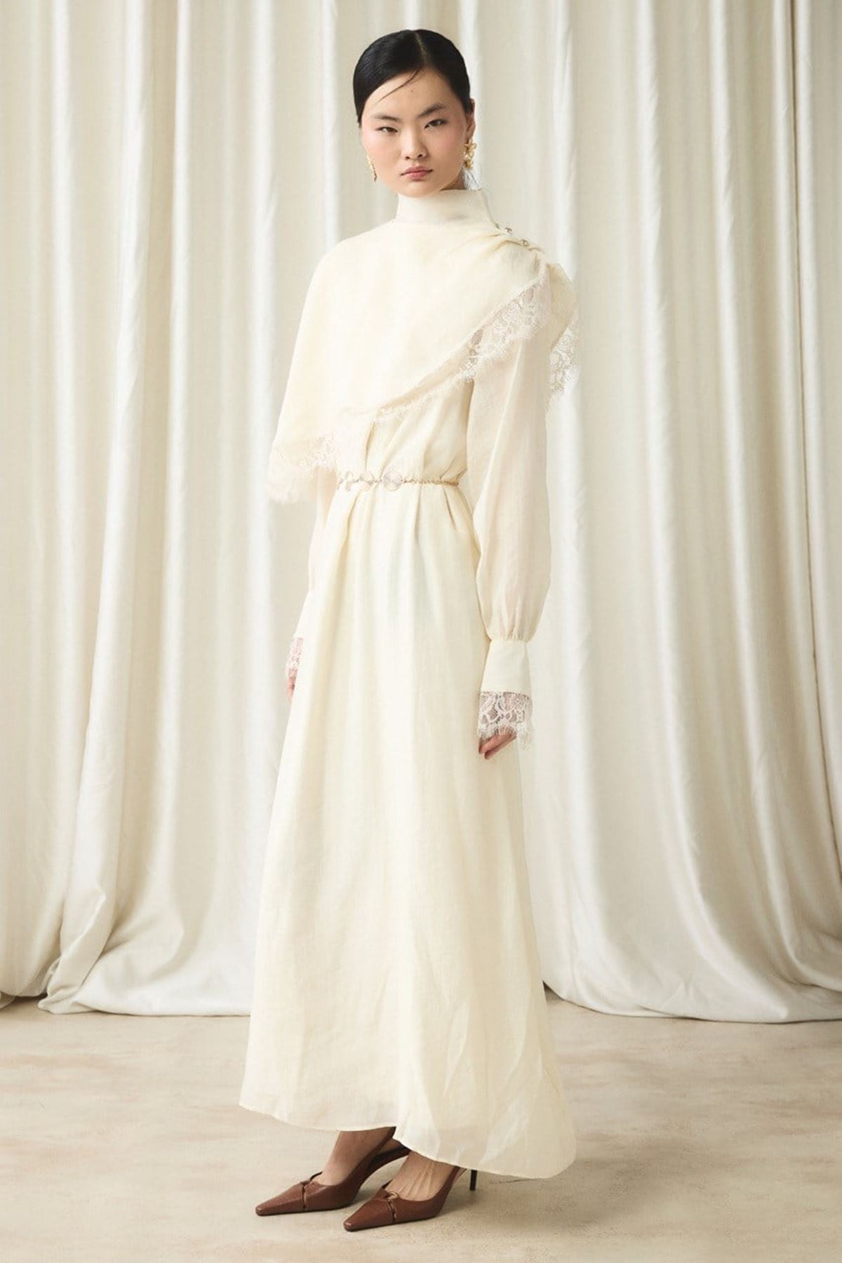  Aller Dantel Detaylı Elbise-Ekru