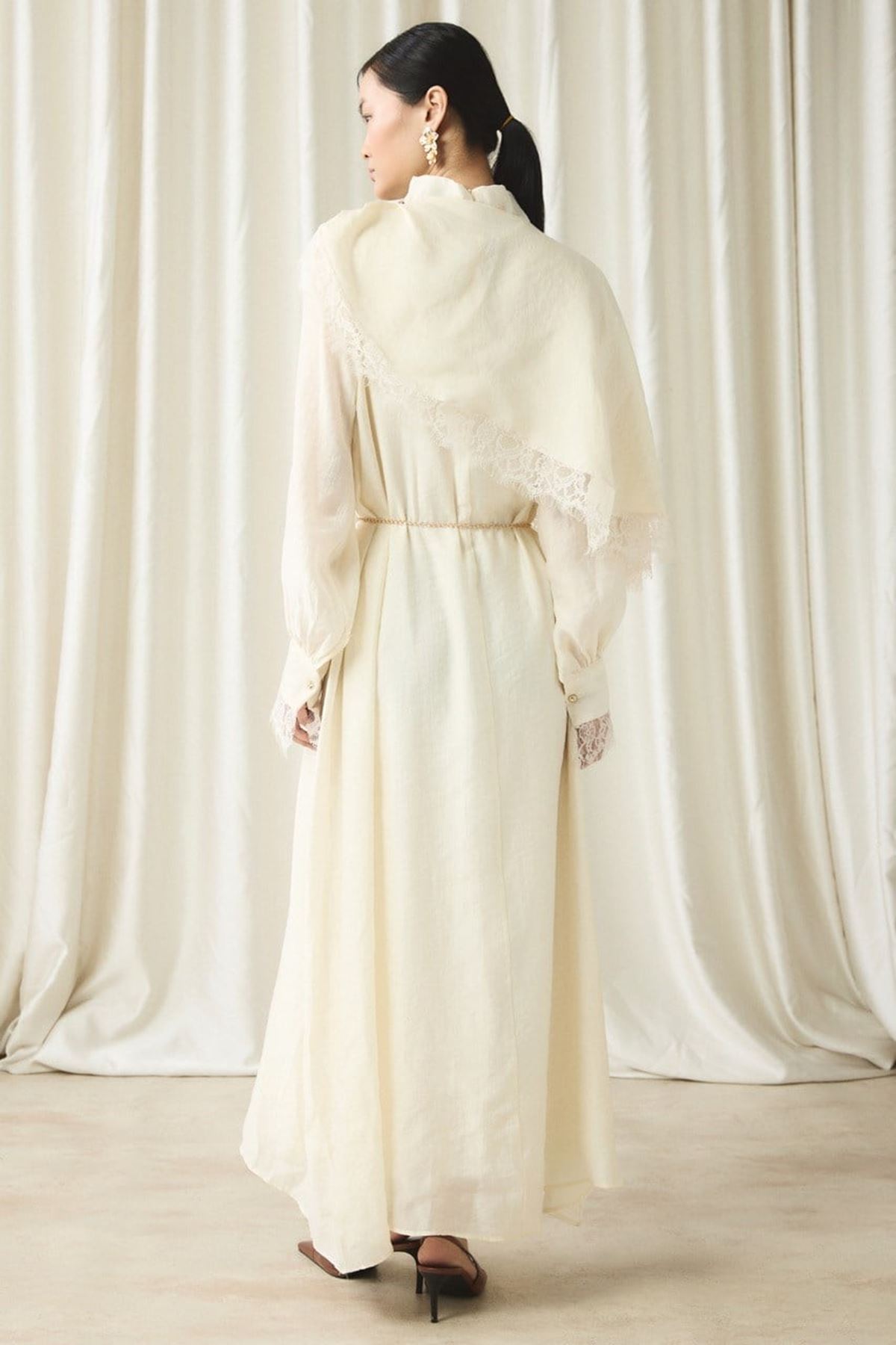  Aller Dantel Detaylı Elbise-Ekru