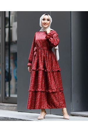 Kadın Kat Çiçek Desen ÖRME Eblise-KIRMIZI