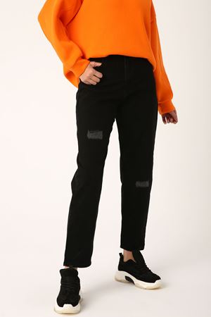 Kadın Yamalı Denim Pantolon-siyah