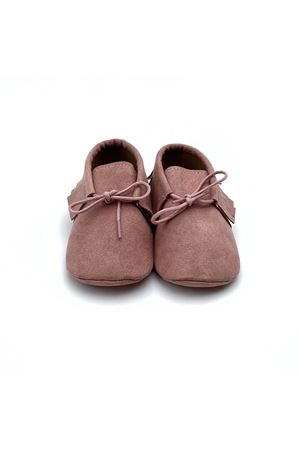 Baby Tuğra Elyapımı Bağcıklı Süet Makosen Patik Bebek Ayakkabı-Gülkurusu