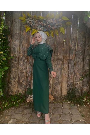 Pelerin İşlemeli Abiye-Çağla