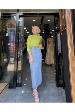  İşlemeli Zincir Detay Tunik-fıstıkyeşili