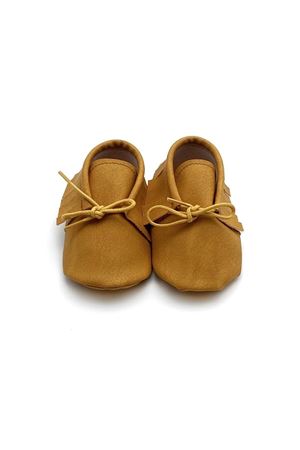 Baby Tuğra El Yapımı  Bağcıklı Makosen Patik Bebek Ayakkabı - Hardal