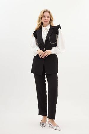 ROSALİE OMZU FIRFIRLI YELEK TAKIM - SİYAH