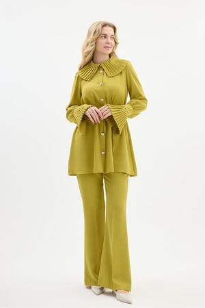 CARLA PİLİSE DETAYLI KREP TAKIM - YAĞ YEŞİLİ