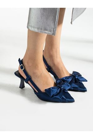 DUDİ Lacivert Saten Fiyonklu Kadın Ayakkabı-Lacivert