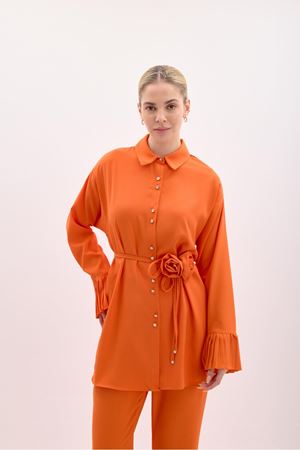 ALİNA KOLLARI PİLİSELİ GÖMLEK TAKIM - ORANJ