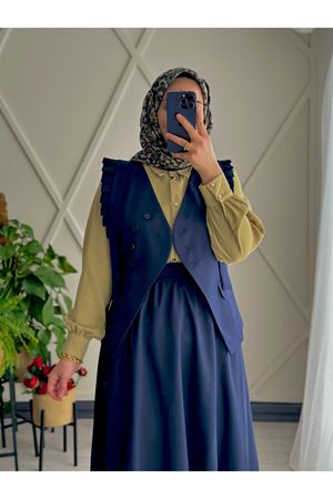 Amine Kübra Lavina Yelekli Etekli Takım-Lacivert