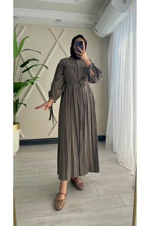 Tuğra gizli pat boydan düğmeli Elbise-Haki