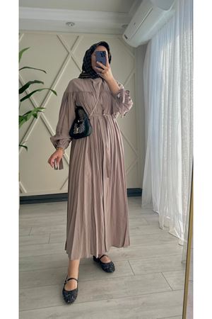 Tuğra gizli pat boydan düğmeli Elbise-Vizyon