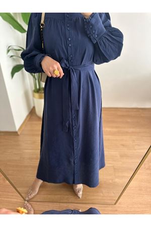 Tuğra Boydan Düğmeli Elbise-Lacivert