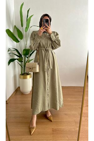 Tugra Boydan Düğmeli ElbiseiHaki