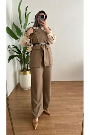 Tuğra Yelekli Panton Takım-Camel