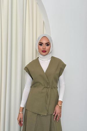 V Yaka Yelek Etekli Takım - Haki