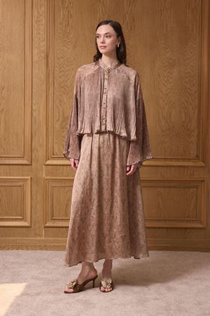 Freddy Desenli Piliseli Etek Takım - Toprak