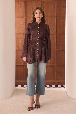 Margela Desenli Dik Piliseli Gömlek - Bordo