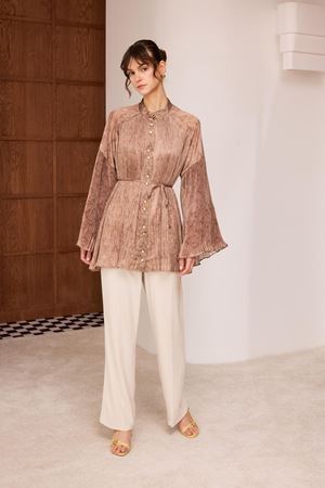 Margela Desenli Dik Piliseli Gömlek - Toprak