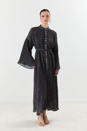 Briar Desenli Dik Piliseli Elbise - Lacivert