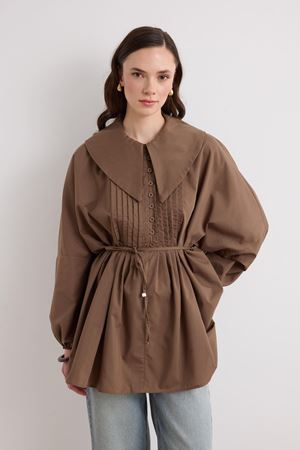 Marisol Nervürlü Gömlek - Kahve
