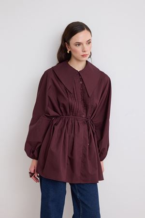 Marisol Nervürlü Gömlek - Bordo