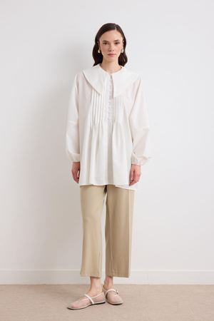 Marisol Nervürlü Gömlek - Ekru