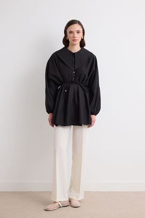 Marisol Nervürlü Gömlek - Siyah