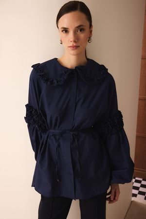 Shay Kol Ve Yakası Fırfırlı Gömlek - Lcivert