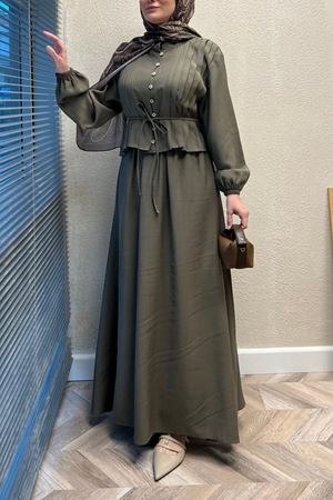 Pile detaylı takım -Haki