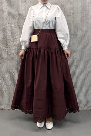 Şerit detaylı etek -bordo