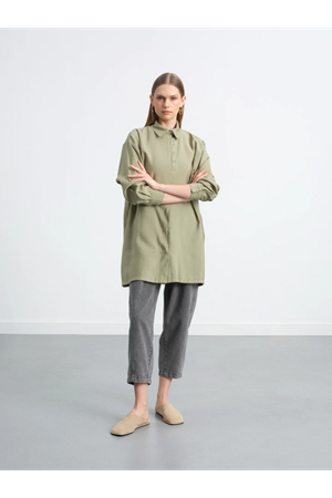  ZİKZAK PAT DETAYLI UZUN TUNİK -Çağla